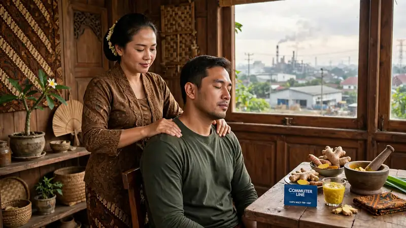 Pekerja Bekasi menikmati pijat tradisional setelah kerja untuk relaksasi stamina