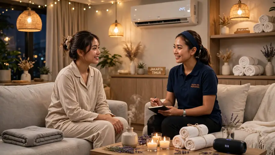Suasana nyaman massage panggilan profesional di rumah wilayah Jakarta Timur