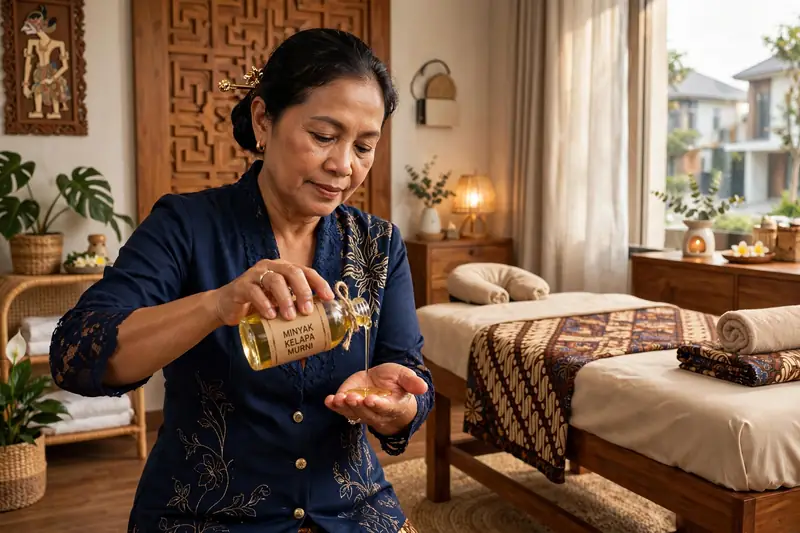 Teknik Traditional Javanese dengan urut dalam menggunakan minyak kelapa murni di BSD City