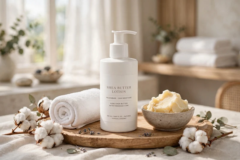 Lotion shea butter pelembab yang diaplikasikan setelah sesi massage agar kulit tidak kering