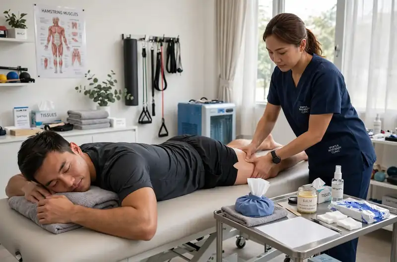 Sport massage recovery untuk cedera hamstring ringan dengan kompres dingin dan balm