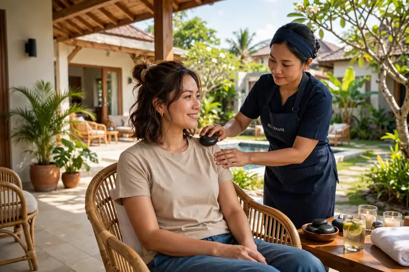 Villa keluarga di Sawangan pesan hot stone massage untuk relaksasi akhir pekan