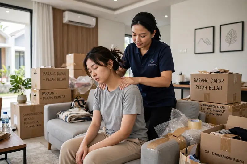 Klien di Summarecon Bekasi baru pindahan rumah, badan pegal minta pijat lelah