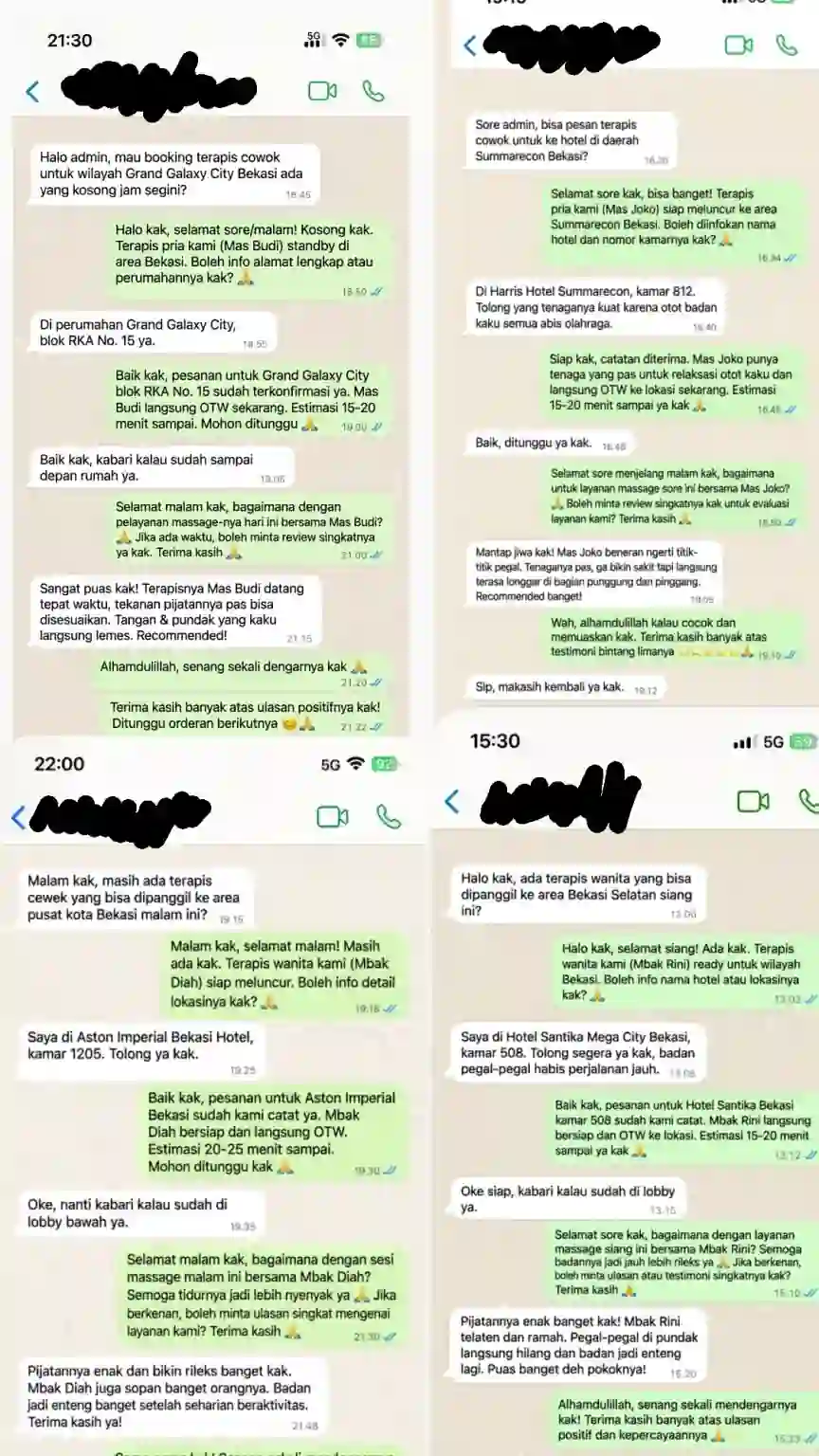 Testimoni pelanggan setelah menggunakan layanan massage panggilan di Bekasi