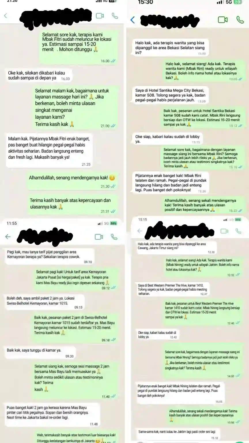 Testimoni pelanggan massage panggilan Jakarta, Depok, Bekasi, Tangerang, dan Tangerang Selatan