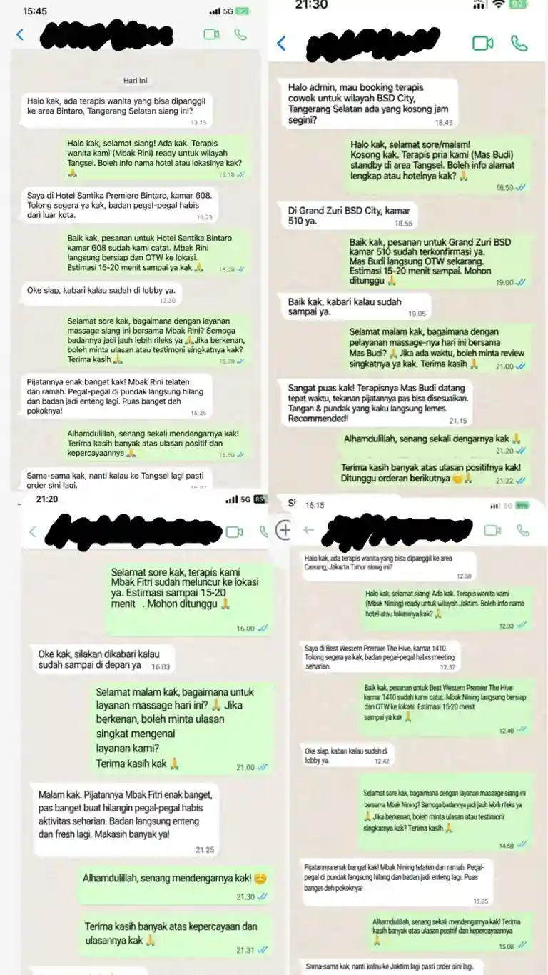 Ulasan pelanggan massage panggilan Tangerang Selatan dari Puleh Massage